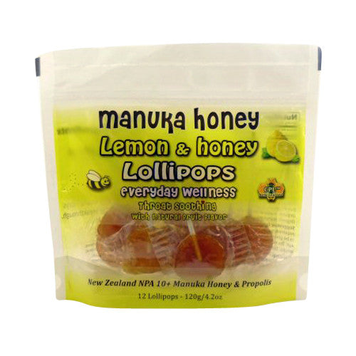 Pacific Resources Childrens Lemon and Manuka Honey Lollipops Relieves Sore Throats, 12 Ea